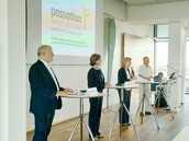 TU Wien Vizedirektor Eberhardsteiner, Vizebürgermeisterin Hebein, Klimaschutzministerin Gewessler, passathon Organisator Lang; Foto: passathon TU Wien Vizedirektor Eberhardsteiner, Vizebürgermeisterin Hebein, Klimaschutzministerin Gewessler, passathon Organisator Lang; Foto: passathon